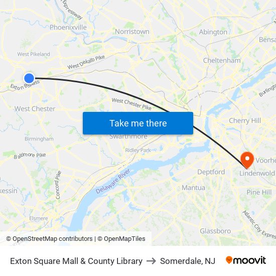 Exton Square Mall & County Library to Somerdale, NJ map