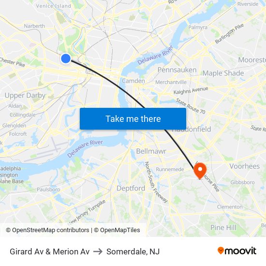 Girard Av & Merion Av to Somerdale, NJ map