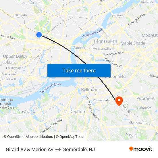 Girard Av & Merion Av to Somerdale, NJ map