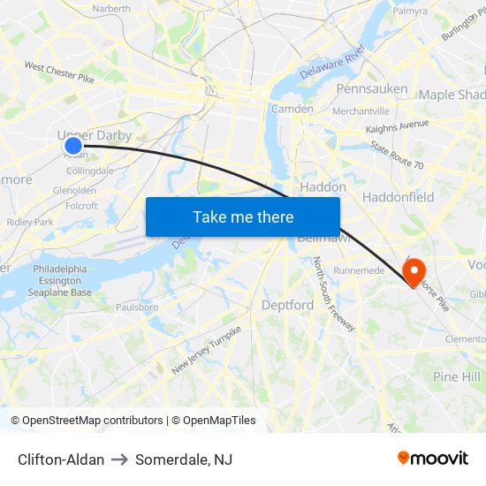 Clifton-Aldan to Somerdale, NJ map