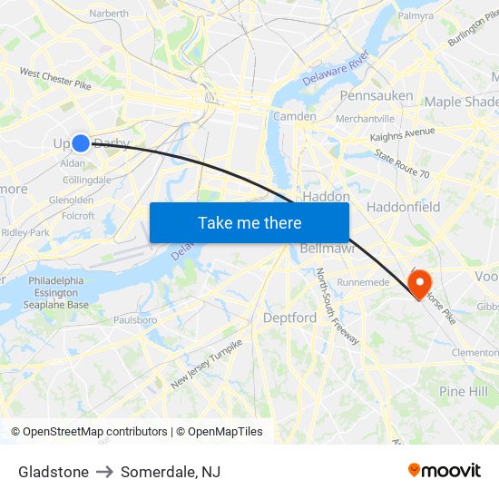 Gladstone to Somerdale, NJ map
