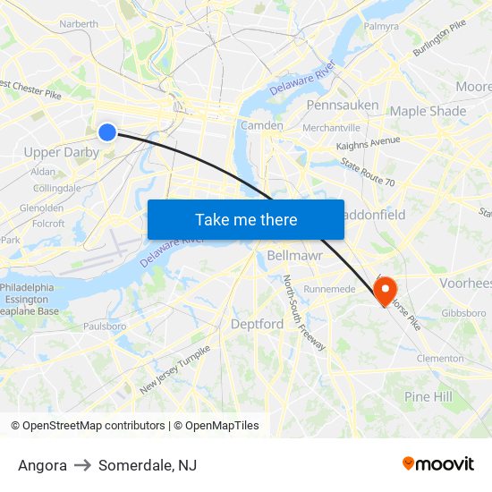 Angora to Somerdale, NJ map