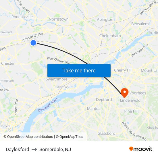 Daylesford to Somerdale, NJ map