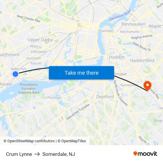 Crum Lynne to Somerdale, NJ map