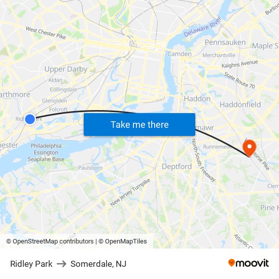 Ridley Park to Somerdale, NJ map