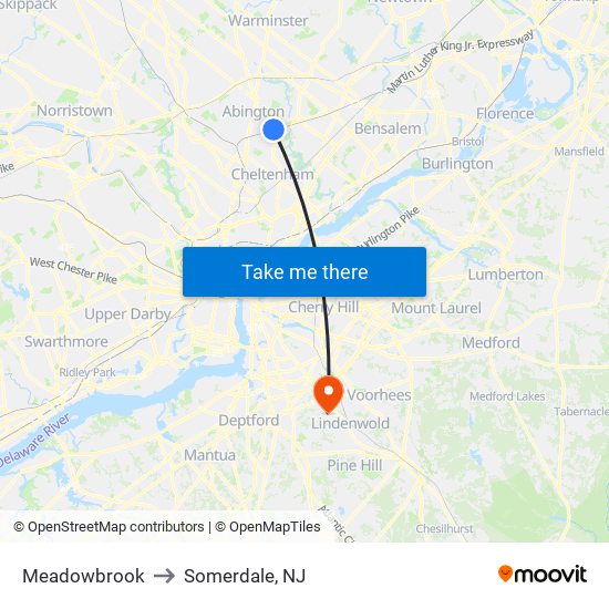 Meadowbrook to Somerdale, NJ map