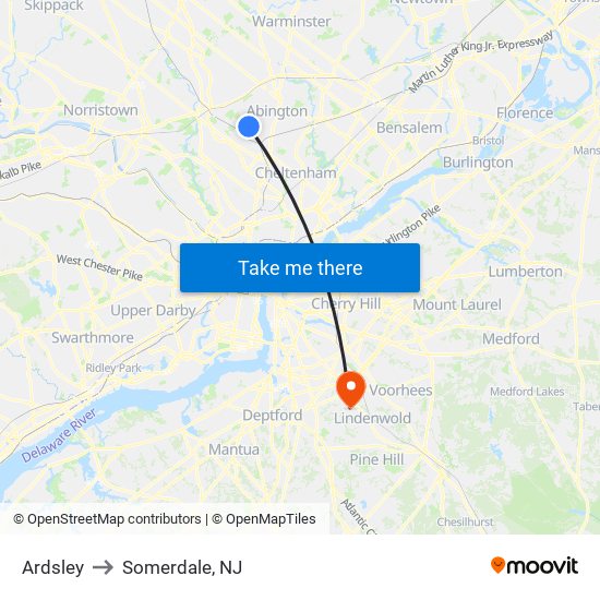 Ardsley to Somerdale, NJ map