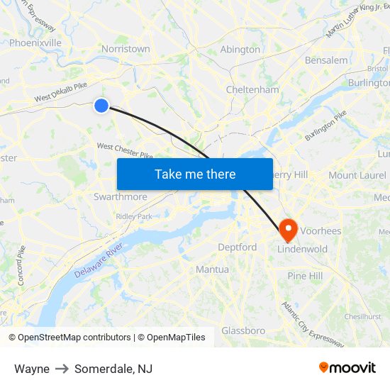 Wayne to Somerdale, NJ map