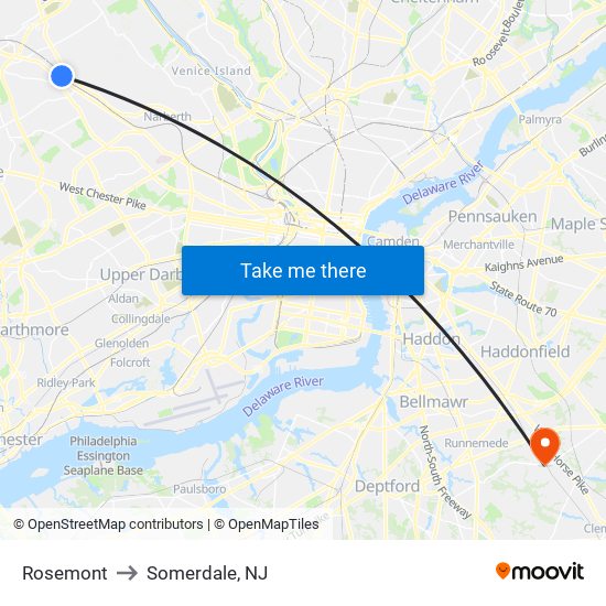 Rosemont to Somerdale, NJ map