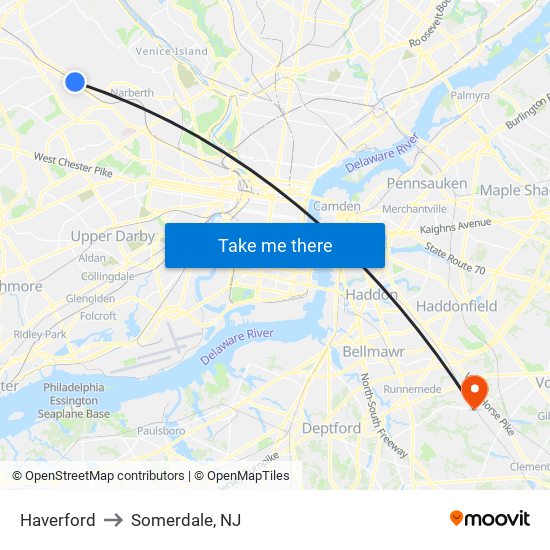 Haverford to Somerdale, NJ map