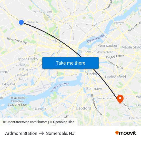 Ardmore Station to Somerdale, NJ map