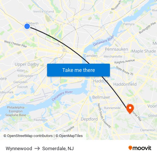 Wynnewood to Somerdale, NJ map