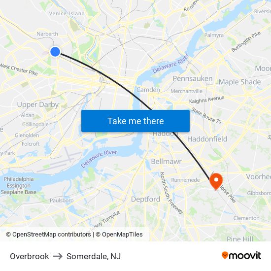 Overbrook to Somerdale, NJ map