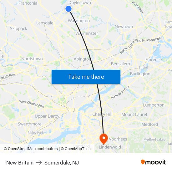 New Britain to Somerdale, NJ map