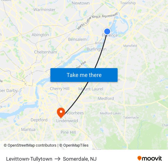 Levittown-Tullytown to Somerdale, NJ map