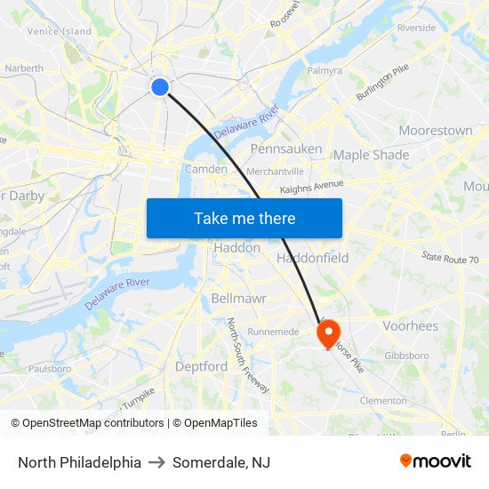 North Philadelphia to Somerdale, NJ map