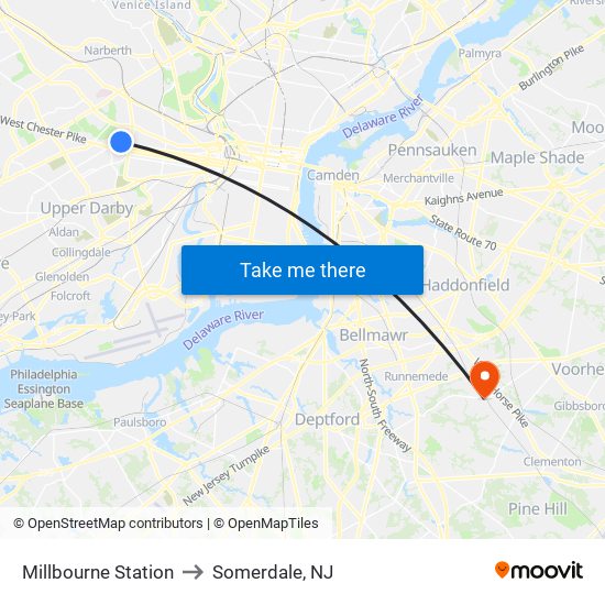 Millbourne Station to Somerdale, NJ map
