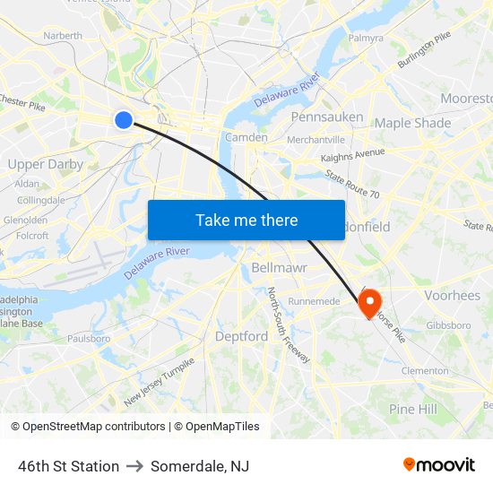 46th St Station to Somerdale, NJ map