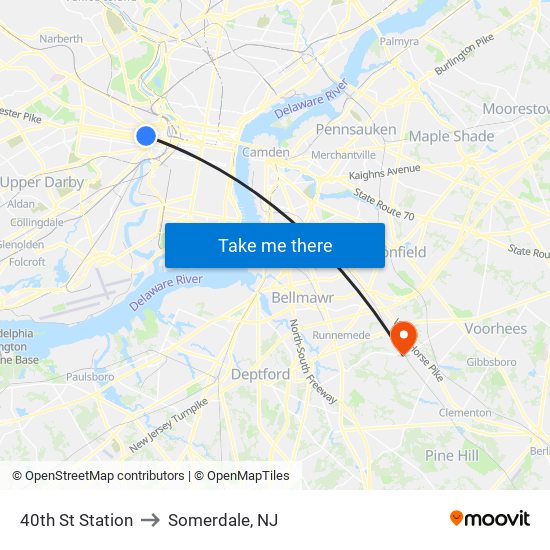 40th St Station to Somerdale, NJ map
