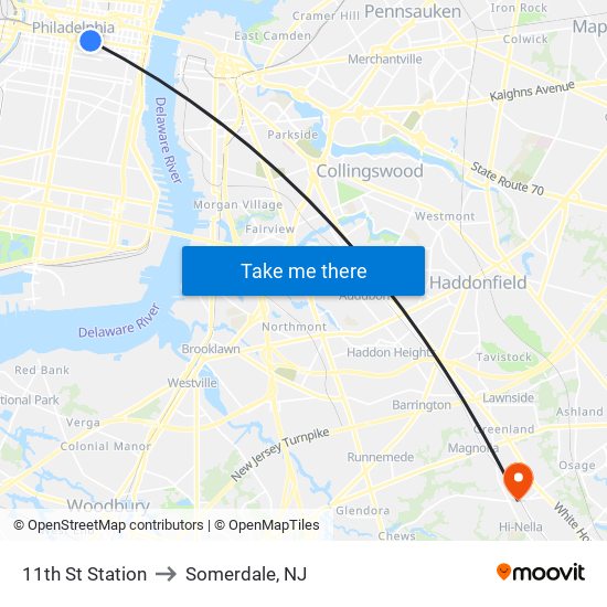 11th St Station to Somerdale, NJ map