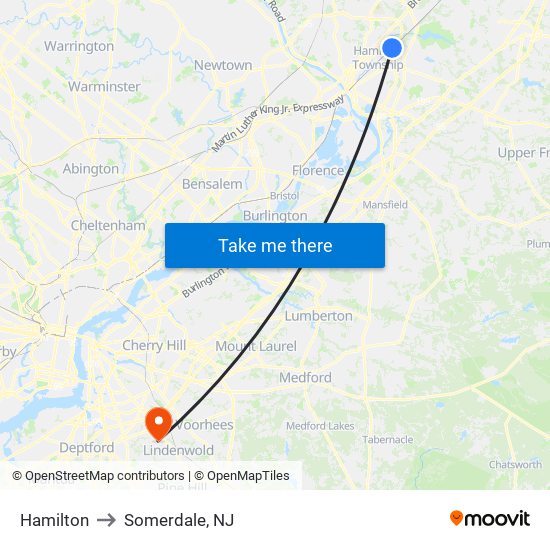 Hamilton to Somerdale, NJ map