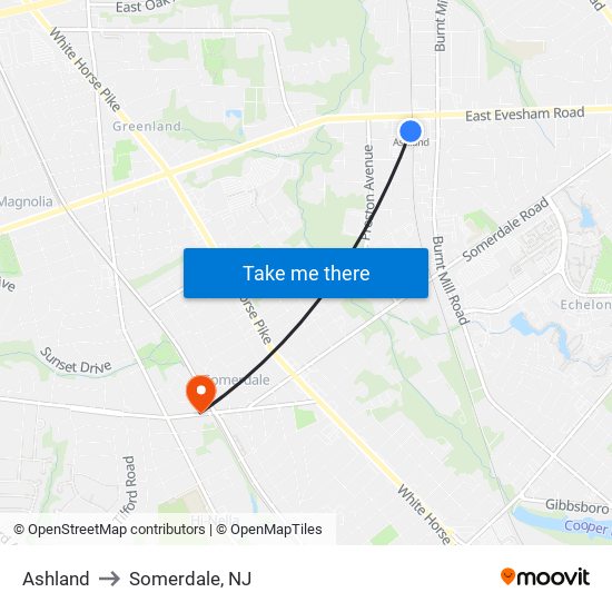 Ashland to Somerdale, NJ map