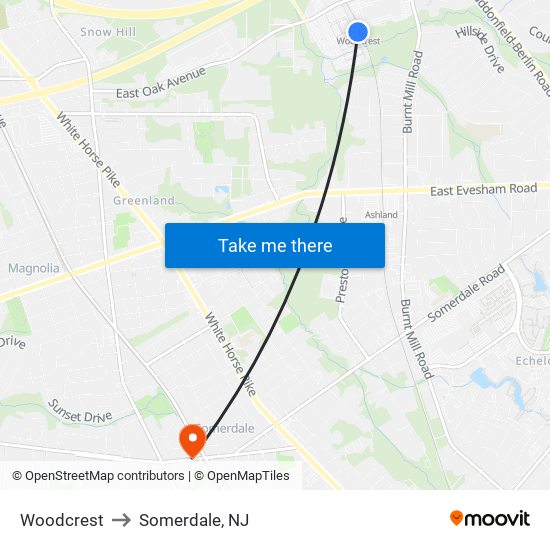 Woodcrest to Somerdale, NJ map