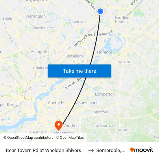 Bear Tavern Rd at Wheldon Shivers Dr to Somerdale, NJ map