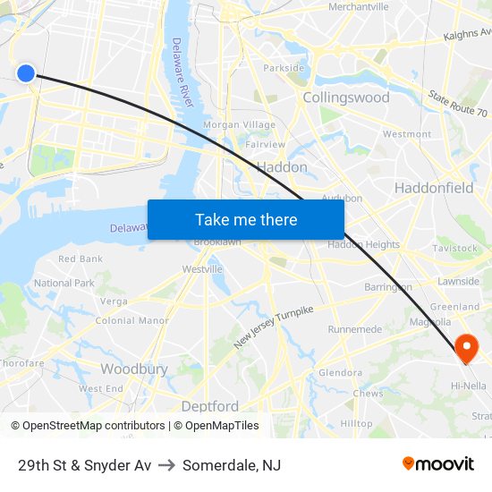 29th St & Snyder Av to Somerdale, NJ map