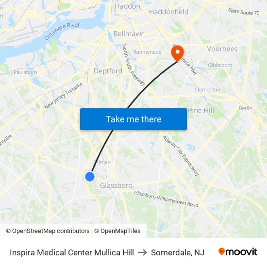 Inspira Medical Center Mullica Hill to Somerdale, NJ map