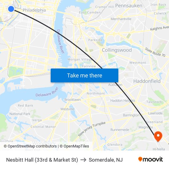 Nesbitt Hall (33rd & Market St) to Somerdale, NJ map