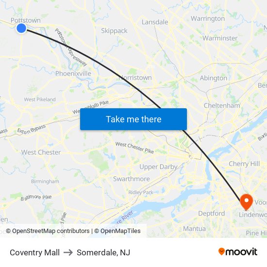 Coventry Mall to Somerdale, NJ map