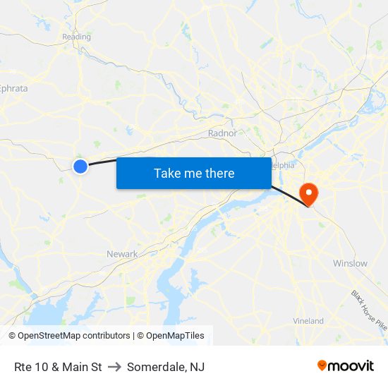 Rte 10 & Main St to Somerdale, NJ map