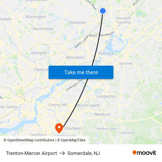 Trenton-Mercer Airport to Somerdale, NJ map