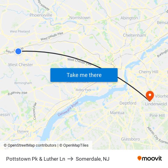 Pottstown Pk & Luther Ln to Somerdale, NJ map