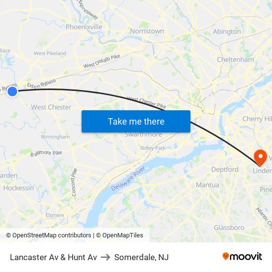 Lancaster Av & Hunt Av to Somerdale, NJ map
