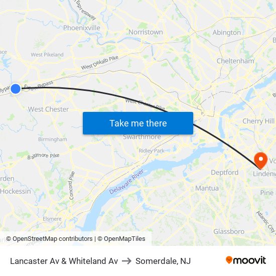 Lancaster Av & Whiteland Av to Somerdale, NJ map