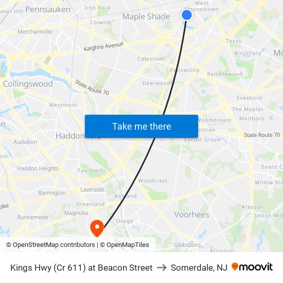 Kings Hwy (Cr 611) at Beacon Street to Somerdale, NJ map