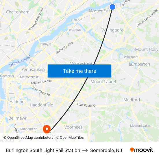 Burlington South Light Rail Station to Somerdale, NJ map