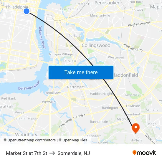 Market St at 7th St to Somerdale, NJ map