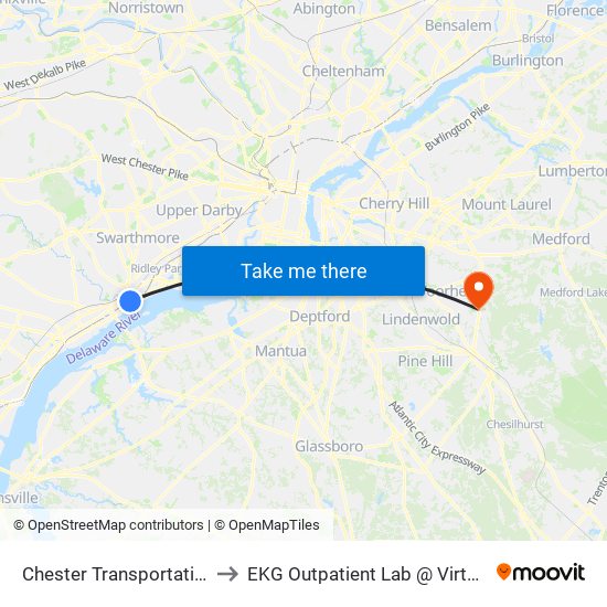 Chester Transportation Center to EKG Outpatient Lab @ Virtua Voorhees map