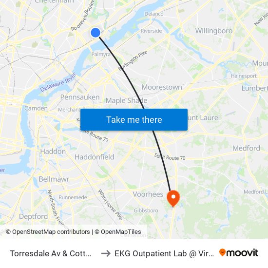 Torresdale Av & Cottman Av Loop to EKG Outpatient Lab @ Virtua Voorhees map