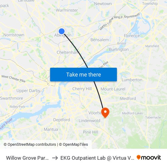Willow Grove Park Mall to EKG Outpatient Lab @ Virtua Voorhees map