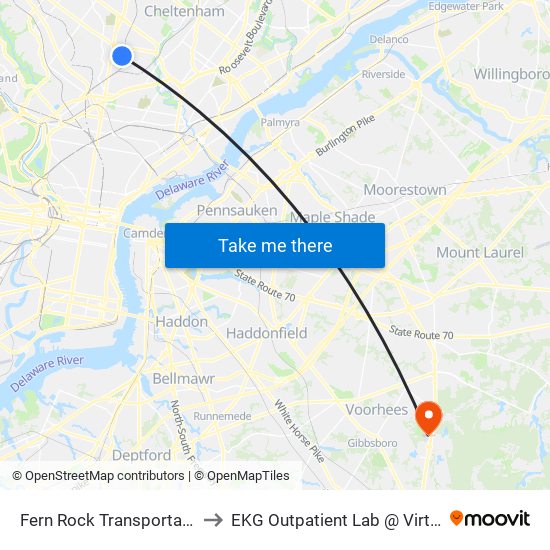 Fern Rock Transportation Center to EKG Outpatient Lab @ Virtua Voorhees map