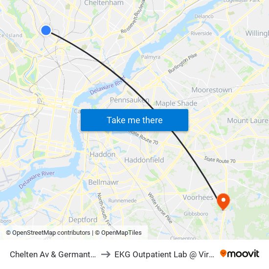 Chelten Av & Germantown Av - FS to EKG Outpatient Lab @ Virtua Voorhees map