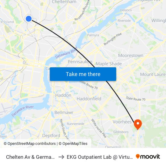 Chelten Av & Germantown Av to EKG Outpatient Lab @ Virtua Voorhees map