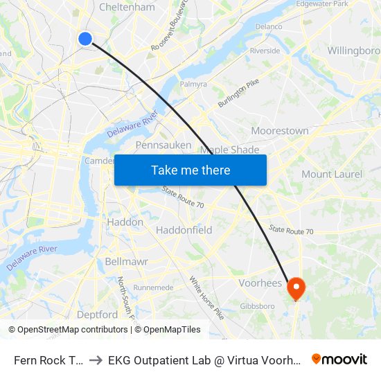 Fern Rock T C to EKG Outpatient Lab @ Virtua Voorhees map