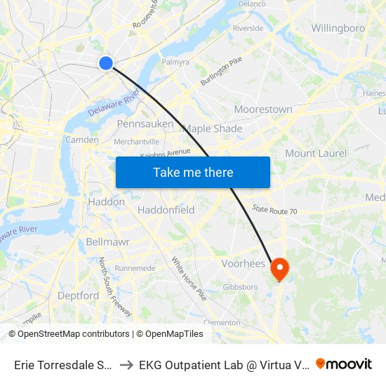 Erie Torresdale Station to EKG Outpatient Lab @ Virtua Voorhees map