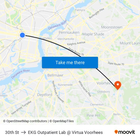 30th St to EKG Outpatient Lab @ Virtua Voorhees map