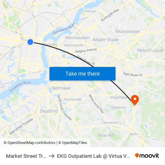 Market Street Trolley to EKG Outpatient Lab @ Virtua Voorhees map
